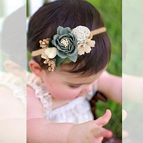 Bebek Kız Çiçek Naylon Kafa Bandı-Elastik Saç Bandı El Yapımı Yay İçin Yenidoğan Bebek Yürüyor Paketi 3 (Çok Renkli)