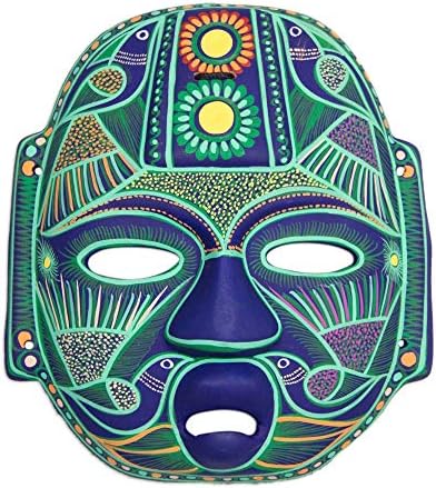 Lord Seramik Maske (Meksika) Mavi Yeşil Misyon Zanaatkar Geleneksel Antika El Yapımı