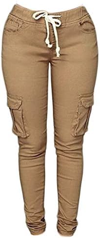 Andongnywell kadın Rahat Yoga ipli pantolon cepler elastik egzersiz Fitness yumuşak malzeme pantolon için