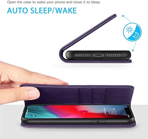 SHİELDON iPhone Xs Max Kılıf, Hakiki Deri iPhone Xs Max Manyetik Cüzdan Kılıf ile Otomatik Uyku Wake Kickstand RFID Kart Yuvaları