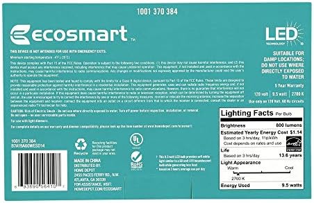Ecosmart 60W Eşdeğer Yumuşak Beyaz A19 Energy Star ve Kısılabilir LED Ampul (4'lü Paket)