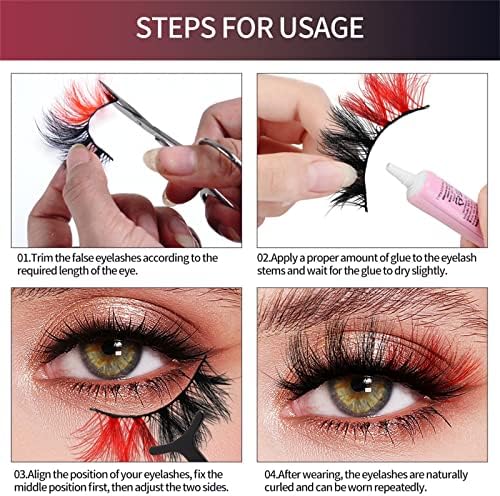 Fpoqbod Renkli Wispy Lashes Doğal Bak Yanlış Eyelashes Uzun Kalın Renkli Göz Lashes Kadınlar için Makyaj 1 Pairs (E)