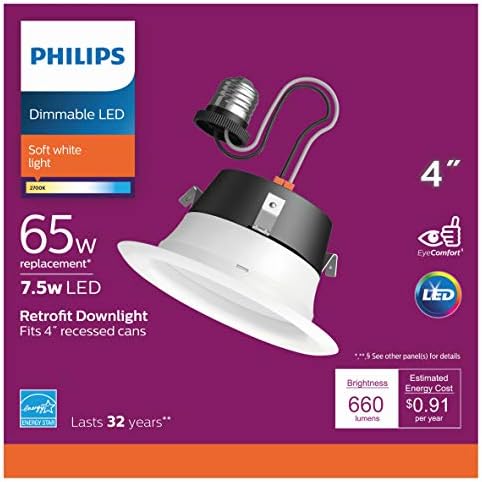 Philips LED 802645 Kısılabilir 4 Downlight EyeComfort Teknolojisine Sahip Titreşimsiz Gömme Aydınlatma: 660 Lümen, 2700K, 7,5