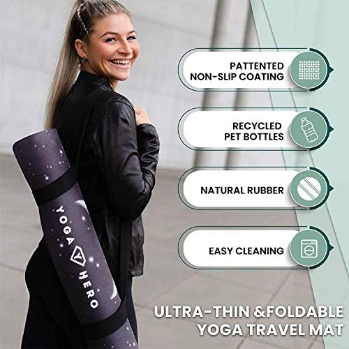 Yoga Hero Seyahat Yoga Mat Katlanabilir Hafif - İnce hafif Kaymaz Seyahat Yoga Mat Eko Taşıma Kayışı İçerir