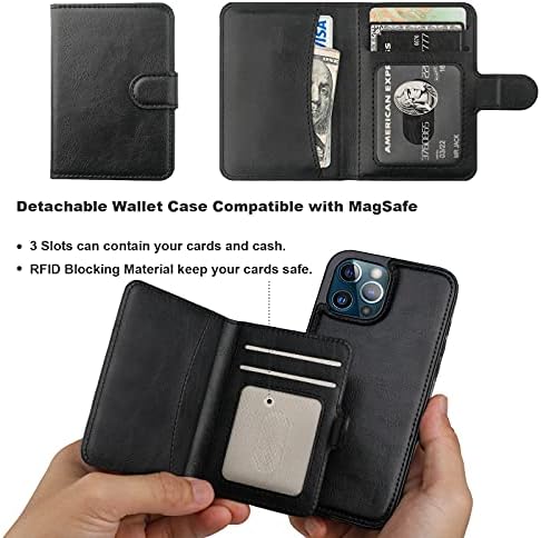 Bocasal Cüzdan Kılıf iPhone 13 Pro MagSafe Manyetik RFID Engelleme ile Uyumlu Ayrılabilir Premium PU Deri Flip Case Kart Yuvaları