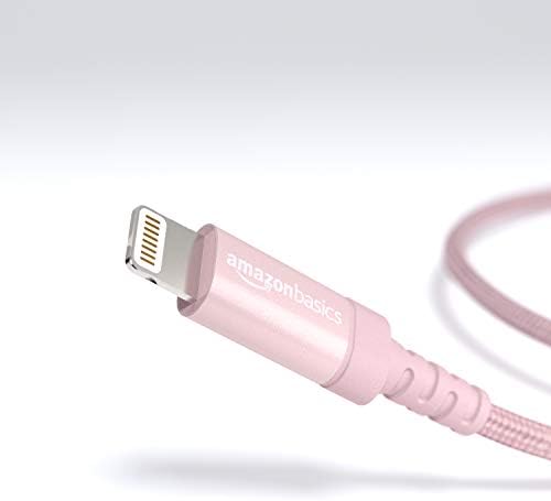 Basics Naylon Örgülü Yıldırım-USB A Kablosu, MFi Sertifikalı Apple iPhone Şarj Cihazı, Gül Altın, 10'lu 3'lü Paket