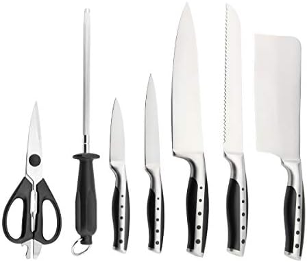HausRoland Paslanmaz Çelik 8-Pieces Biftek Bıçağı Kutulu Bıçak Blok Seti Akrilik Standı ile Gümüş (GS-06438, A-610C)