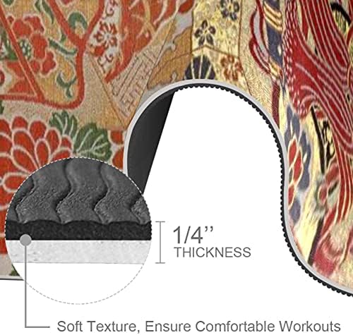 Kadınlar için Yoga Paspaslar 1/4 İnç Kalın Egzersiz Yoga Mat, Japon Renkli Antik Peyzaj Çiçekler Vintage