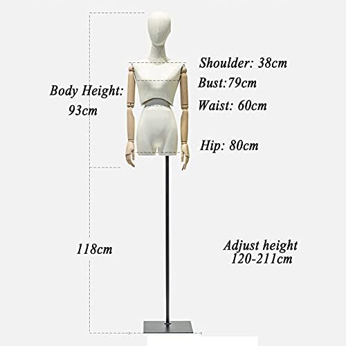 XCTLZG Kadın Manken Torso Vücut, Gelin Dükkanı Sayaç Kukla Modeli Ayarlanabilir Yükseklik, Elbise Formu ile 3 Bölüm Ortak Ahşap