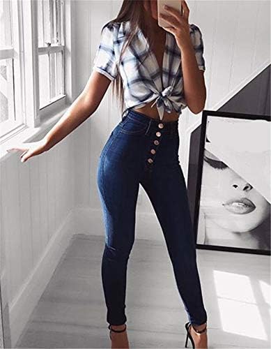 Andongnywell kadın Kot Pantolon ile yüksek Belli ve Kalça Slim Fit Denim Pantolon ile Fermuar Düğmesi