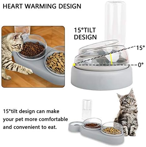Yükseltilmiş Kedi Kase Tilted Kedi Köpek Gıda ve Su kase Seti ile Otomatik Su Şişesi Kedi Çanak ile Su Geçirmez Mat için Kedi