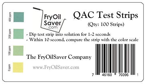 FryOilSaver Co, QAC Test Şeritleri, Restoran Kuaterner Amonyum Dezenfektan Test Şeritleri, 0-400 ppm, Yemek Servisi için Çok