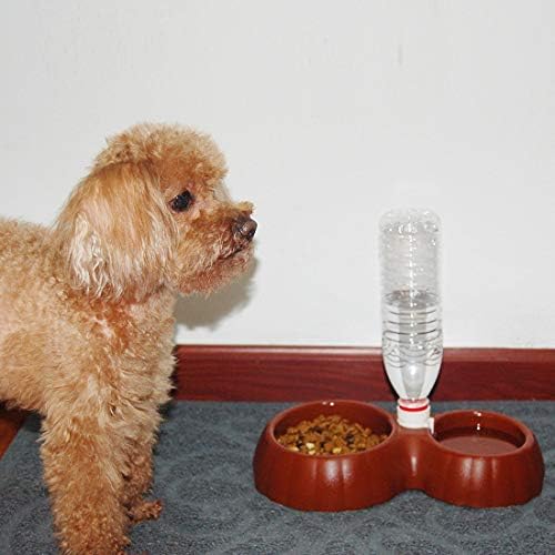 noPet Çift Kabak Şekli Köpek Kedi maması tabağı + İçme Suyu Otomatik su sebili ile Çift Kase, Boyut: S (Kahve)