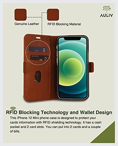 Auliv iPhone 12 Pro Max Kılıf-iPhone 12/12 Pro Kılıf Cüzdan, iPhone 12 Mini Kılıf, Erkekler Kadınlar için Kart Tutucu ile RFID