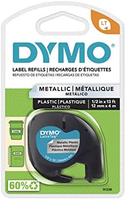 DYMO LetraTag Etiketleme Bandı, Beyaz Kağıda Siyah Baskı, 1/2 G x 13' L, 1 Kaset ve LetraTag Etiketleme Bandı, Metalik Gümüş