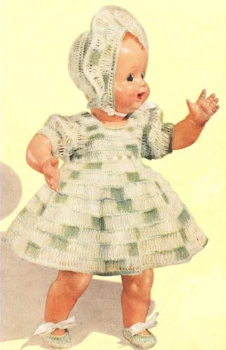 Vintage tığ işi desen yapmak için-Bebek bebek elbise şapka ayakkabı 15 inç. Bitmiş bir öğe değil, bu yalnızca öğeyi yapmak için