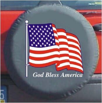 Siyah Bungee Yedek Lastik Kapak P215 X 70 R16 (Tanrı Korusun Amerika ve Amerikan Bayrağı)