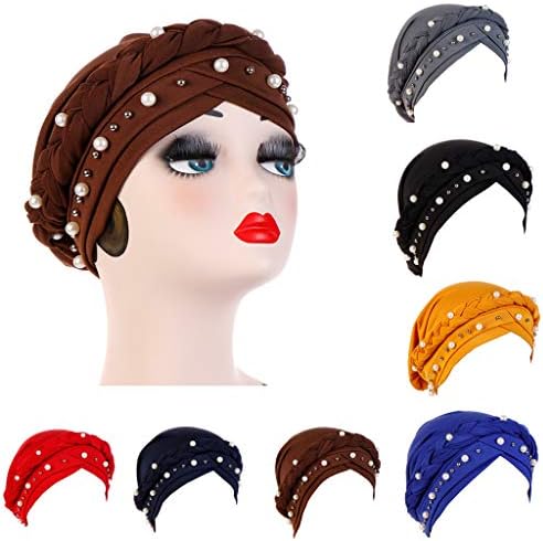 Fxhıxıy Kadın Başörtüsü Boncuk Inci Örgü Türban Şapka başörtüsü Kanseri Kemo Beanies Bandana Headwrap Kap