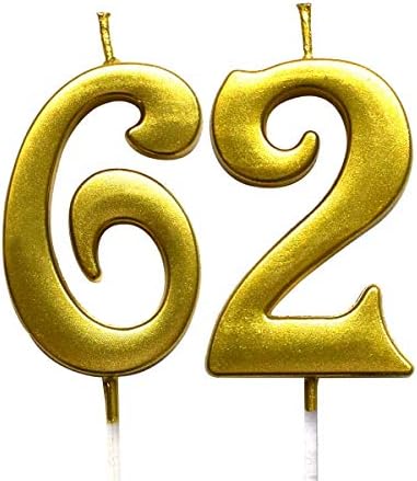 MAGJUCHE Altın 62nd Doğum Günü Sayısal Mum, Numarası 62 Kek Topper Mumlar Parti Dekorasyon Kadınlar veya Erkekler için