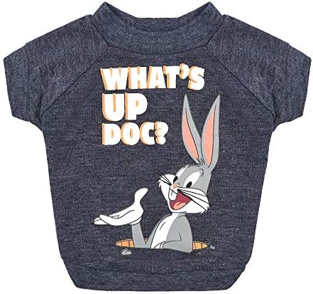 Evcil Hayvanlar için Looney Tunes Naber Doktor?Bugs Bunny Köpek T Shirt - Heathered Mavi Köpek T-Shirt Köpekler için-Makinede