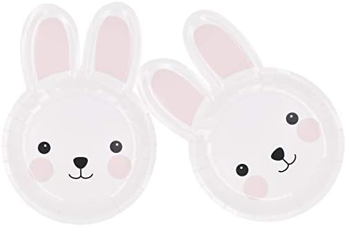Zealax Bunny Parti Kağıt Tabaklar 16ct-Bunny Şekilli Tabaklar Tek Kullanımlık Yemek Çocuklar için Parti Dekorasyon, Beyaz