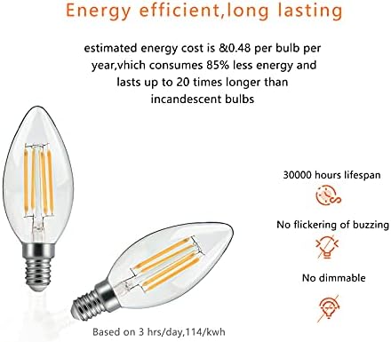 E12 LED Şamdan Ampuller Enerji Tasarrufu Olmayan Kısılabilir 2700 K Sıcak Beyaz 4 W Eşdeğer 40 W, temizle LED Filament Mum Ampuller