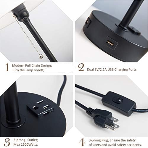 Cankurtaran Başucu Lambaları, Kullanışlı Çift USB Bağlantı Noktalarına ve Elektrik Prizine Sahip Masa Lambası, Minimalist Beyaz