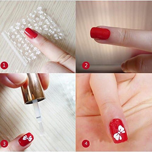 WOKOTO 50 Levhalar Beyaz Nail Art Etiketler Çiçek ile Mini Elmaslı 3D Tırnak Kendinden Yapışkanlı Çıkartmaları Etiketler İpuçları