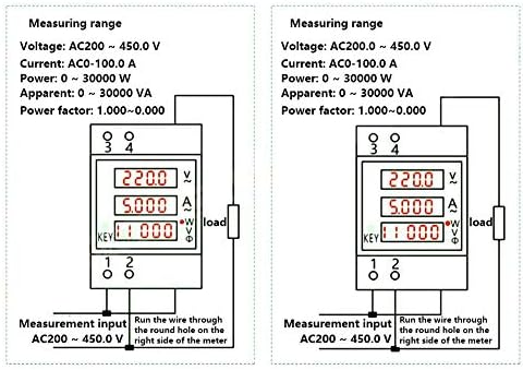 Dijital Akım Gerilim Güç Ölçer Multimetre Ampermetre Voltmetre Din Ray LED Aktif Güç Faktörü Çok Fonksiyonlu Güç Ölçer (AC200-450