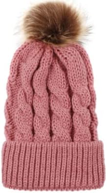 Kadın Kış Kürk Ponpon Şapka Sıcak Tıknaz Örgü Bere Şapka, Sahte Top Süslemeleri Takke