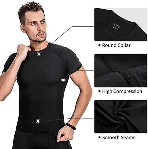 Niksa erkek Sıkıştırma Gömlek 3 Paket, Kısa Kollu Atletik Sıkıştırma Serin Kuru Egzersiz T Shirt Tops