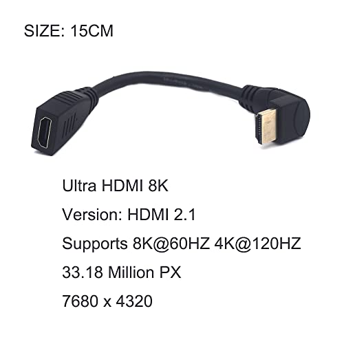 Kework 15 cm HDMI 8 K Uzatma Kablosu, yukarı Açı HDMI Erkek HDMI Kadın Genişletici Adaptör Kablosu, HDMI 2.1 Sürüm Ultra HD Kalkan