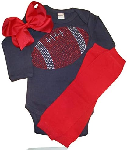 Bebek Kız kırmızı Rhinestone Futbol Takımı Rhinestone Kıyafet, Bodysuit, Bacak ısıtıcıları ve Yay