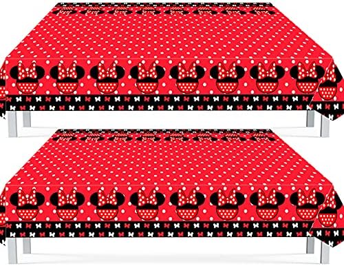 2 adet Kırmızı Siyah Minnie Masa Örtüleri Fare Tablecover Minnie Doğum Günü Partisi Süslemeleri Fare Parti Malzemeleri için 1st