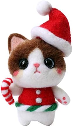 Bonarty 3D Kedi ile Noel Şapka Yün İğne Keçe Kiti İnce Yün, Keçe Köpük Mat, İğneler, Talimat-Sanat ve El Sanatları için ve Yeni