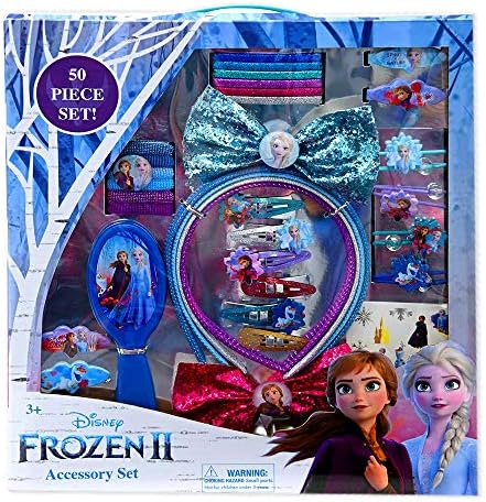 Disney Dondurulmuş 50 Adet Saç Aksesuarları Paketi ~ Dondurulmuş Saç Fırçası, Saç Tokası, Ayna ve Daha Fazlası ile Dondurulmuş