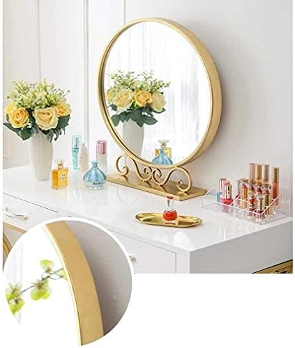 SoGuDıo Küçük Ayna Makyaj Aynası, iskandinav Yatak Odası Masaüstü HD Masaüstü Ayna 360° Rotasyon Yuvarlak Ferforje Tuvalet Masası