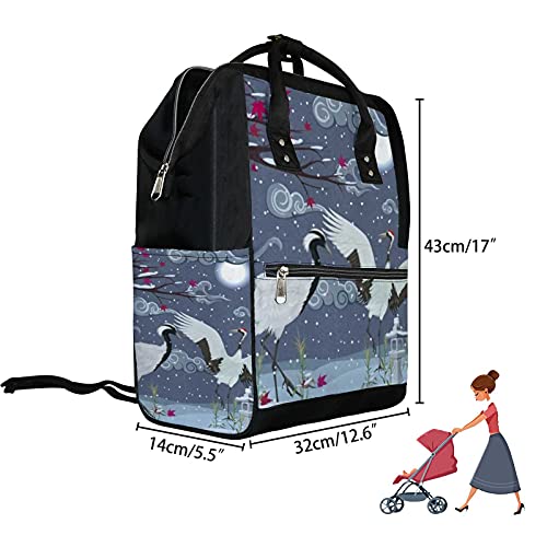 Kuızee Bebek bezi çantası Sırt Çantası Çok Fonksiyonlu Çanta Vinçler Kış Gece Japon Çin Tarzı Mutispandex Büyük Kapasiteli Rahat