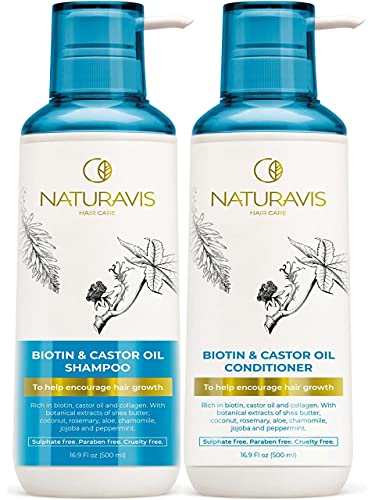 Naturavis Biotin ve Hint Yağı Erkekler ve Kadınlar için Şampuan ve Saç Kremi Seti - Saç Büyümesini Teşvik Etmeye ve Saç Dökülmesini
