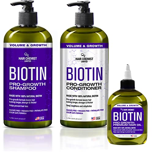 Saç Kimyacı Biotin Pro-Büyüme 3PC Saç Bakım Seti-33.8 oz Şampuan, 33.8 oz Saç Kremi ve 7.78 oz Saç Yağı içerir