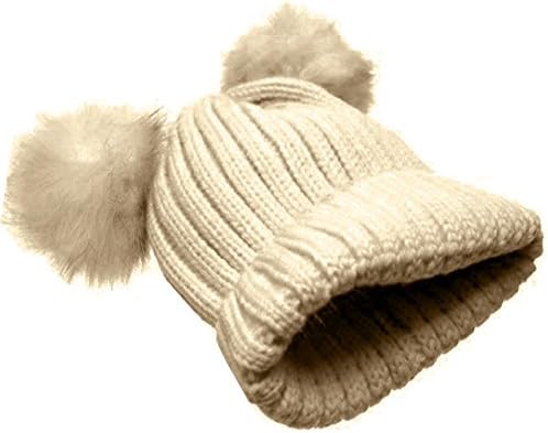 ANGELA & WİLLİAM kadın Kış Tıknaz Örgü Bere Şapka ile Çift Faux Kürk Pom Pom Kulaklar