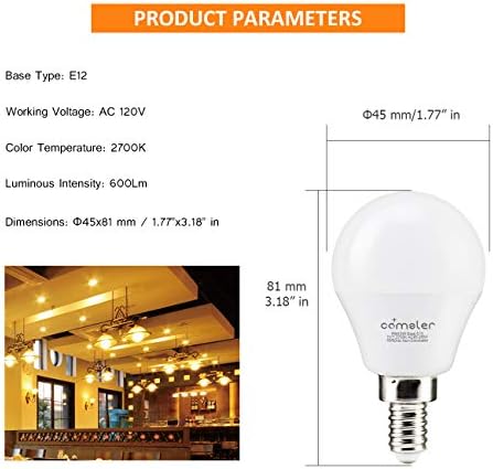 Comzler A15 LED Ampuller 60W Eşdeğer, Sıcak Beyaz 2700K, Tavan Vantilatörü için E12 Küçük Taban LED Yuvarlak Ampul, Kısılabilir