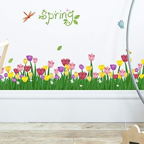Bahar Lale Duvar Çıkartmaları Renkli Çim Çiçek duvar çıkartmaları Kabuğu ve Sopa Çıkarılabilir Duvar Sanatı Duvar Resimleri Kreş