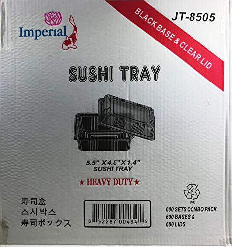 Akçaağaç Ticaret Imperial JT8505 5.47 x 4.41 x 1.3 İnç Kapaklı Plastik Suşi Tepsileri Bento Kutuları (600 Paket)