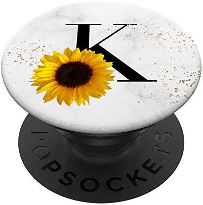 Ayçiçeği Sarı Çiçek Çiçek üzerinde Beyaz Monogram Mektup K PopSockets PopGrip: Telefonlar ve Tabletler için Değiştirilebilir