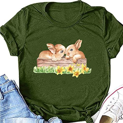 Dosoop Bunny Paskalya Gömlek ıçin Kadın Sevimli Paskalya Tavşanı Grafik T Shirt Komik Mutlu Paskalya Tatili Şort Kollu Tops