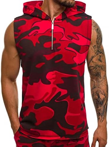 ADUWOAN erkek Camo Kapşonlu Tank Tops Kolsuz Kas Gömlek Fitness Egzersiz Vücut Geliştirme Slim Fit Kesim T Shirt Spor Hoodies