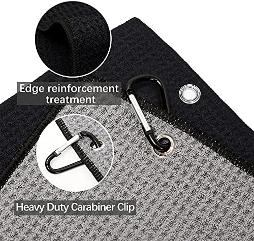 Klipsli Siyah Golf Havlusu 2 Paket 15 x 23 inç Gri Golf Havlusu Golf Çantaları için Mikrofiber Kumaş Waffle Deseni