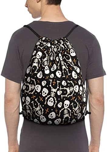 İpli sırt çantası serin kafatasları Cadılar Bayramı iskelet dize çanta Sackpack spor salonu alışveriş spor Yoga için