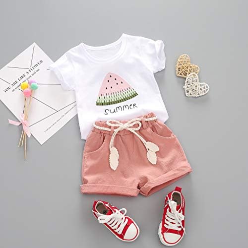 Toddler Kız Mektup Baskı Bebek Seti Kıyafetler Çocuk Giysileri + Karpuz Üstleri Şort Kız Kıyafetler ve Set